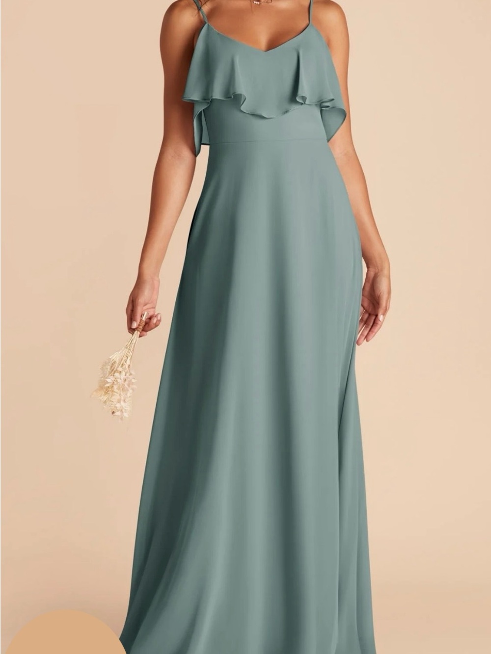 Birdy Grey Sea Glass Ruffled Spaghetti Strap Bridesmaid Dress